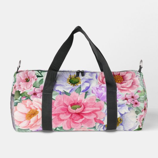 パステルかわいらしウォーターカラーフローラ ダッフルバッグ (裏面)