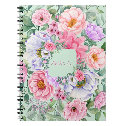 パステルかわいらしウォーターカラーフローラ ノートブック (正面)