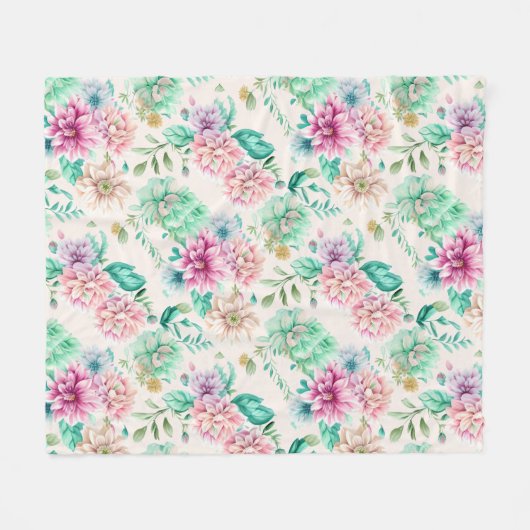 パステルかわいらしウォーターカラーフローラ フリースブランケット (正面(横))