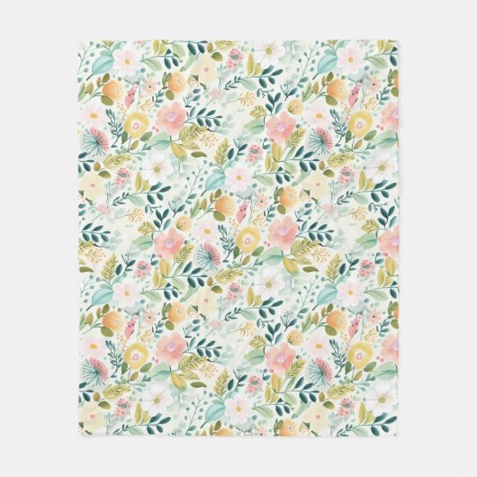 パステルかわいらしウォーターカラーフローラ フリースブランケット (正面)