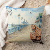 パステルかわいらしウォーターカラーボードウォーク及びビーチ クッション (ブランケット)