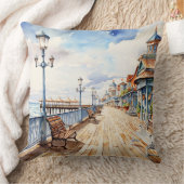 パステルかわいらしウォーターカラーボードウォーク及びビーチ クッション (ブランケット)