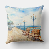 パステルかわいらしウォーターカラーボードウォーク及びビーチ クッション (裏面)