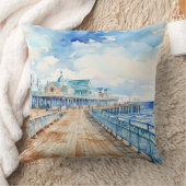 パステルかわいらしウォーターカラーボードウォーク及びビーチ クッション (ブランケット)