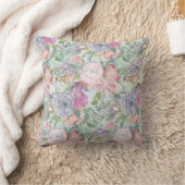 パステルかわいらしウォーターカラーラインアートフラワーズ クッション (ブランケット)
