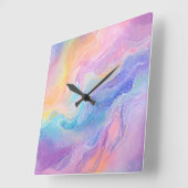 パステルかわいらしウォーターカラーレインボーリキッドポアール スクエア壁時計 (傾斜)