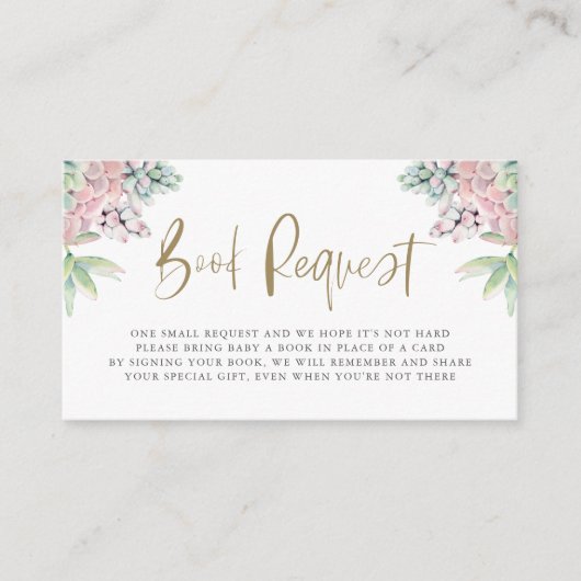 パステルかわいらしウォーターカラー多肉品ブックリクエスト エンクロージャーカード (正面)
