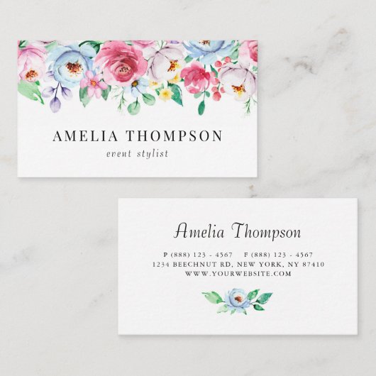 パステルかわいらしウォーターカラー春フローラガーランド 名刺 (正面/裏面)