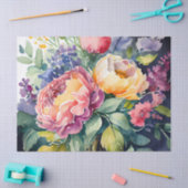 パステルかわいらしウォーターカラー花模様 薄葉紙 (クラフト)