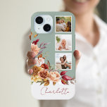 パステルかわいらしウォーターカラー花3 – 写真付き/名前 iPhone 15ケース<br><div class="desc">おカスタマイズかわいらし客様の名前またはモノグラムをラベル要素に付けたこの3つの写真テンプレートのデザインは、お客様の好きな色で空白のもカスタマイズ、好きな色を付けることができます。水彩赤面、錆び、アイボリーバラ、菊のカラフルコーナーのスプレーとセージの緑と茶色の葉を備えている。背景色も編集可能。</div>