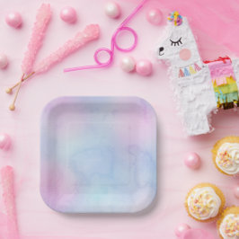 パステルかわいらしウォーターカラー誕生日パープル ペーパープレート