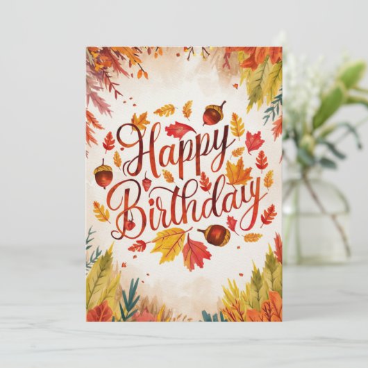 パステルかわいらしウォームオータム秋ハッピーバースデー カード (スタンド正面)