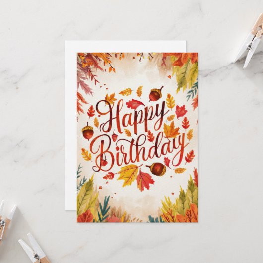 パステルかわいらしウォームオータム秋ハッピーバースデー カード (正面/裏面インサイチュ)