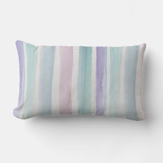 パステルかわいらしカラーの水色ストライプ色 ランバークッション (正面)