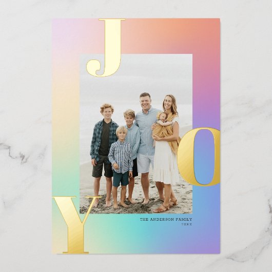 パステルかわいらしカラーグラデーションJOYクリスマスフォト 箔シーズンカード (正面)