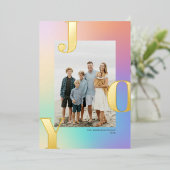 パステルかわいらしカラーグラデーションJOYクリスマスフォト 箔シーズンカード (立ち正面)