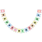 パステルかわいらしカラーズエステティックハッピーバースデー バンティングフラッグ (全)