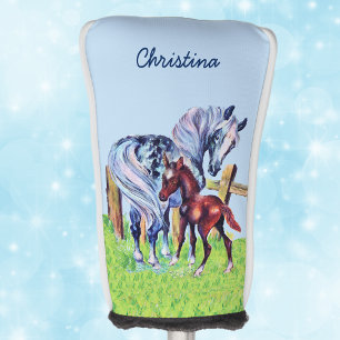 パステルかわいらしカラーラブマザーホース子馬 ゴルフヘッドカバー