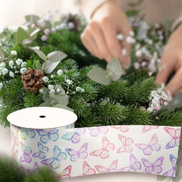 パステルかわいらしガーリーバタフライパタン虹色 サテンリボン