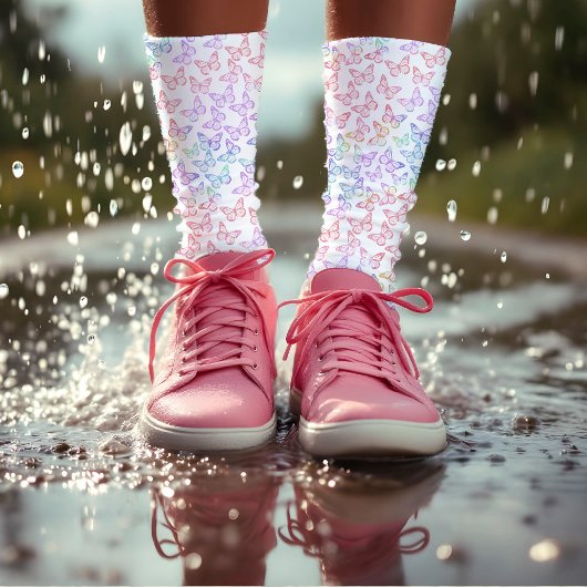 パステルかわいらしガーリーバタフライパタン虹色 ソックス