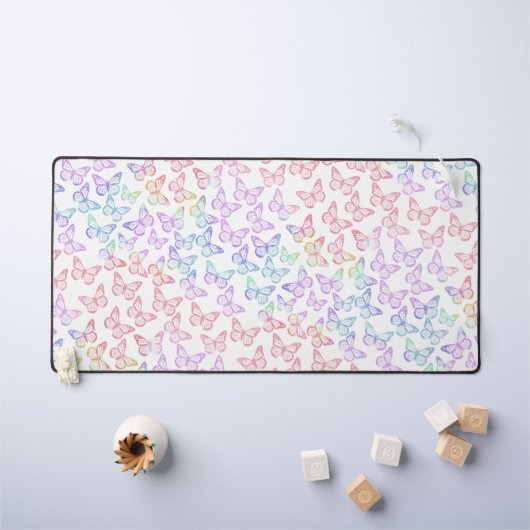 パステルかわいらしガーリーバタフライパタン虹色 デスクマット (キッズテーブル)