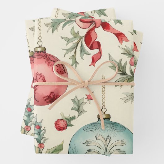 パステルかわいらしクリスマスオーナメント ラッピングペーパーシート (インサイチュ)