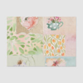 パステルかわいらしコラージュフローラ水の色パターン 薄葉紙 (正面)