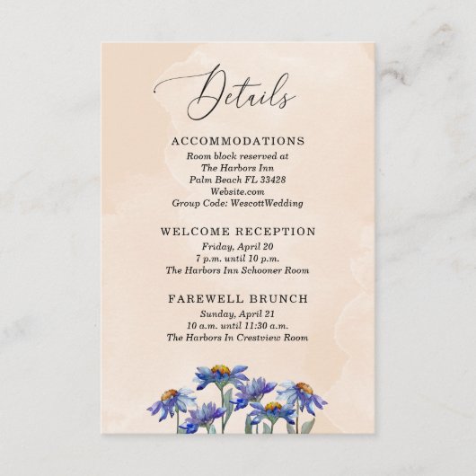 パステルかわいらしコーラルパープルデイジーズ結婚詳細 エンクロージャーカード (正面)