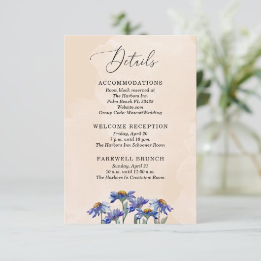 パステルかわいらしコーラルパープルデイジーズ結婚詳細 エンクロージャーカード (スタンド正面)