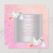 パステルかわいらしストーク赤ちゃんシャワー招待状 招待状 (正面/裏面)