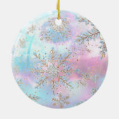 パステルかわいらしズ金ゴールドスノーフレークスメリークリスマス セラミックオーナメント (裏面)