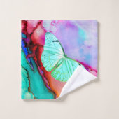 パステルかわいらしバタフライバスタオールセット バスタオルセット (ウォッシュタオル)