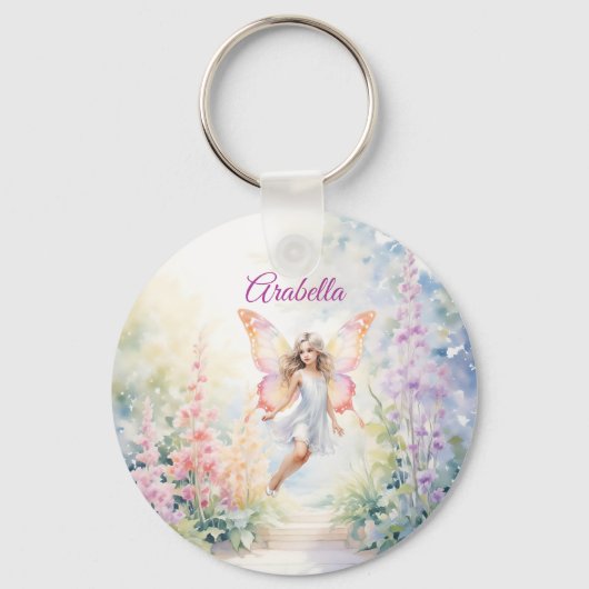 パステルかわいらしバタフライフェアリーインフラワーガーデン キーホルダー (正面)