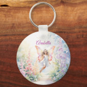 パステルかわいらしバタフライフェアリーインフラワーガーデン キーホルダー (正面)