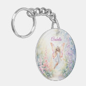 パステルかわいらしバタフライフェアリーインフラワーガーデン キーホルダー (正面左)