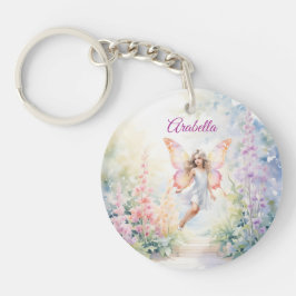 パステルかわいらしバタフライフェアリーインフラワーガーデン キーホルダー