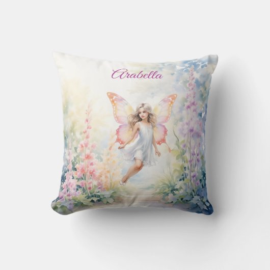 パステルかわいらしバタフライフェアリーインフラワーガーデン クッション (正面)