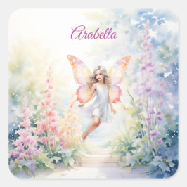 パステルかわいらしバタフライフェアリーインフラワーガーデン スクエアシール