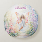 パステルかわいらしバタフライフェアリーインフラワーガーデン ラウンドクッション (正面)
