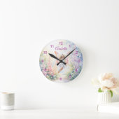 パステルかわいらしバタフライフェアリーインフラワーガーデン ラウンド壁時計 (ホーム)