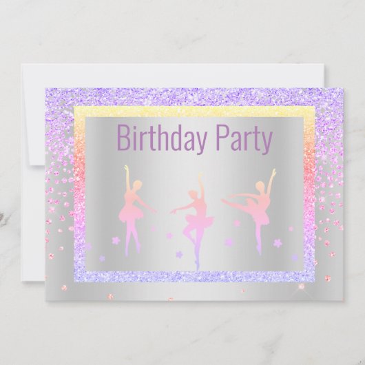 パステルかわいらしバレリナスパークルチルドレン誕生日 招待状 (正面)