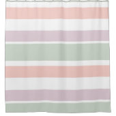 パステルかわいらしパターンのピンク色の緑の紫の紫ストライプ色 シャワーカーテン (正面)