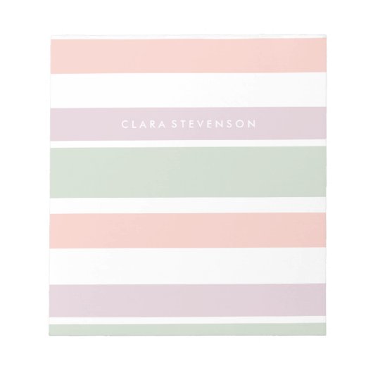パステルかわいらしパターンのピンク色の緑の紫の紫ストライプ色 ノートパッド (正面)