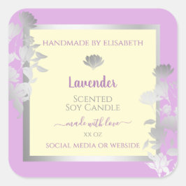 パステルかわいらしパープルクリーム製品ラベルシルバー スクエアシール