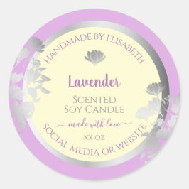 パステルかわいらしパープルクリーム製品ラベルシルバー ラウンドシール