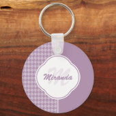 パステルかわいらしパープル千鳥格子のモノグラムと名前 キーホルダー (正面)