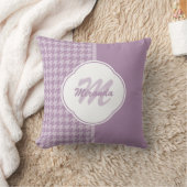 パステルかわいらしパープル千鳥格子のモノグラムと名前 クッション (ブランケット)