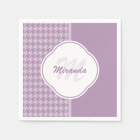 パステルかわいらしパープル千鳥格子のモノグラムと名前 スタンダードカクテルナプキン (正面)