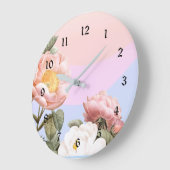 パステルかわいらしピンクと白のバラ ラージ壁時計 (傾斜)