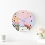 パステルかわいらしピンクと白のバラ ラージ壁時計 (ホーム)
